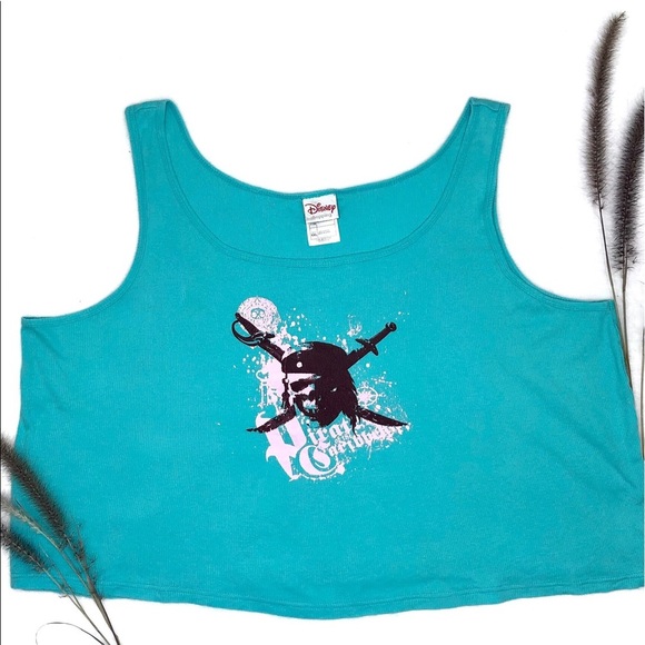Disney POTC Tank Top Pirates of the Caribbean Skull Teal Pink XXL 2XL Plus Size - Picture 1 of 11